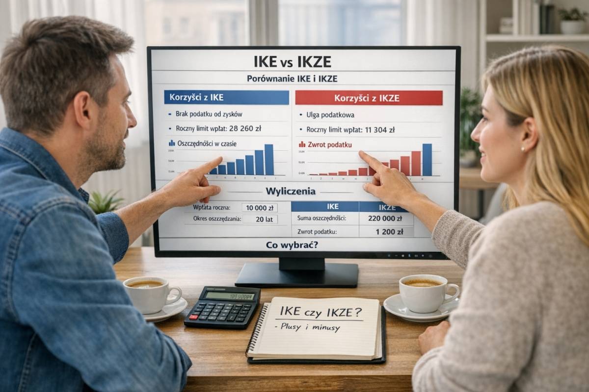 IKE czy IKZE - porównanie na ekranie: roczny limit wpłat 2026 na IKE 28 260 zł, na IKZE 11 304 zł